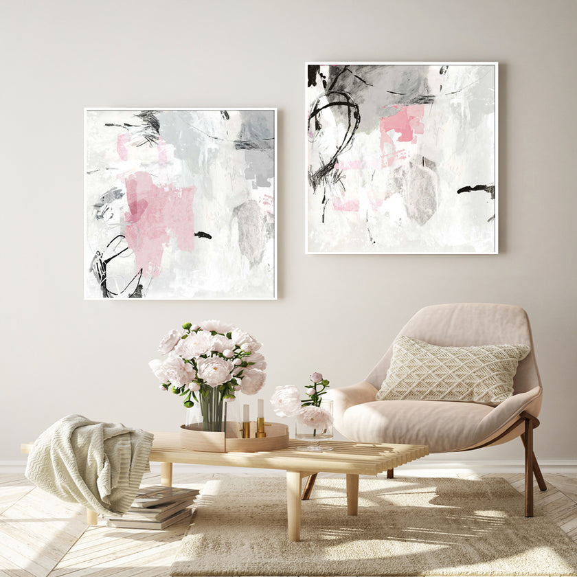 Wall Art Prints - Abstract Pink Grey (2 sets)- Canvas Prints-Poster Prints