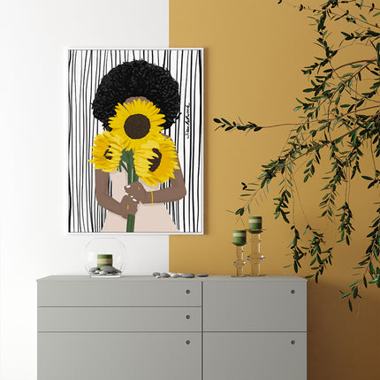 Wall Art - African Woman Sunflower - Canvas Prints-Poster Prints