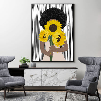 Wall Art - African Woman Sunflower - Canvas Prints-Poster Prints