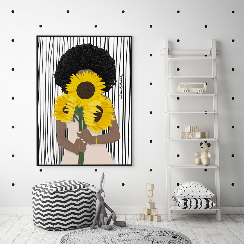 Wall Art - African Woman Sunflower - Canvas Prints-Poster Prints