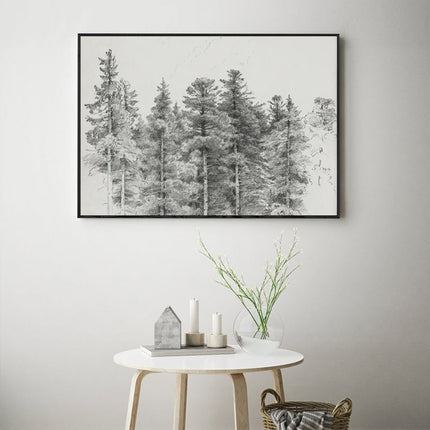 Wall Art - Antique Pine Tree Forest Sketch - Canvas Prints-Poster Prints