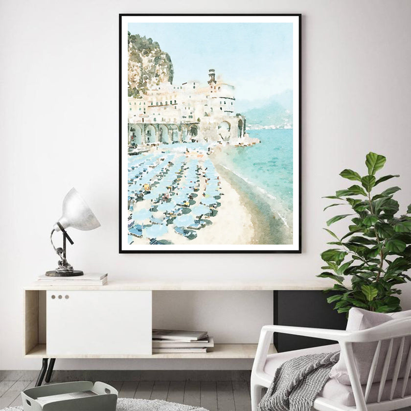 Wall Art - Atrani Salerno Watercolor Wall Art - Canvas Prints-Poster Prints