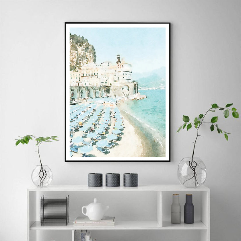 Wall Art - Atrani Salerno Watercolor Wall Art - Canvas Prints-Poster Prints