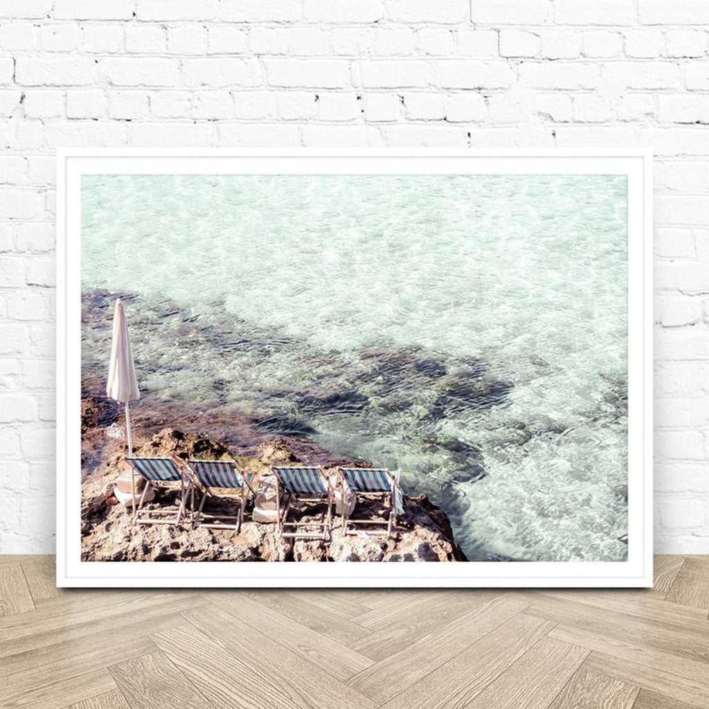 Landscape art prints - Blue beach chairs - Canvas Prints - Poster Prints