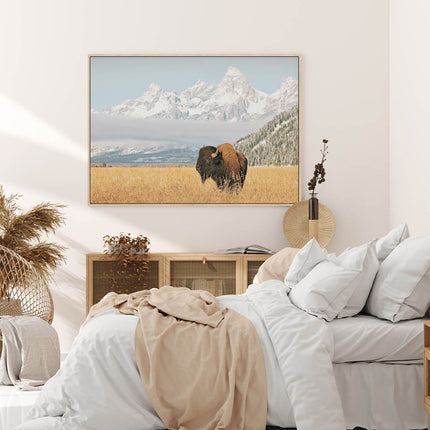 Wall Art - Bison with Teton Mountains - Canvas Prints-Poster Prints