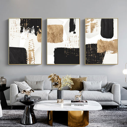 Wall Art - Black Gold Watercolour Shapes (3 Sets) - Poster Prints -Canvas Prints