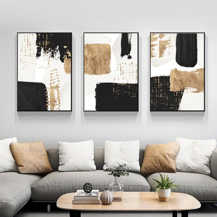 Wall Art - Black Gold Watercolour Shapes (3 Sets) - Poster Prints -Canvas Prints
