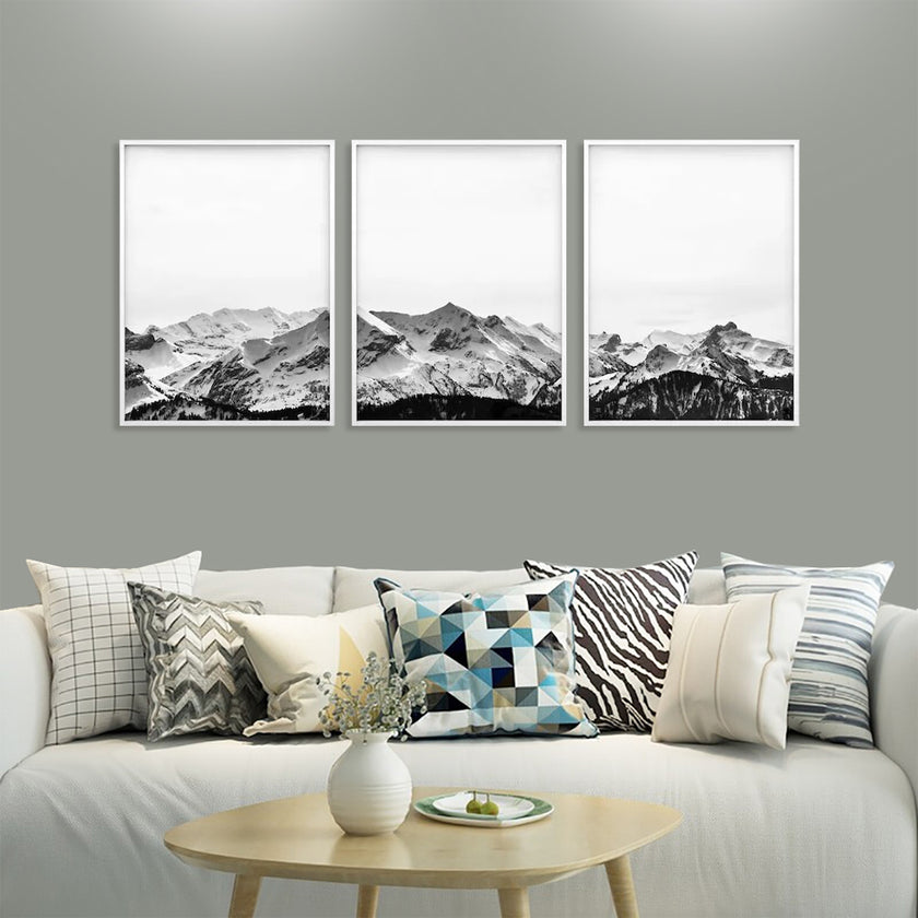 Wall Art - Black White Mountain (3 Sets) - Poster Prints -Canvas Prints