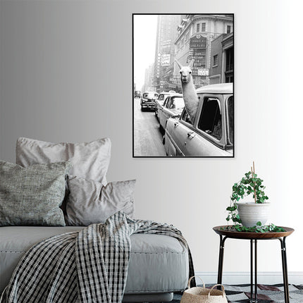 Wall art - Black and White Alpaca in Taxi New York City - Canvas Prints - Poster Prints