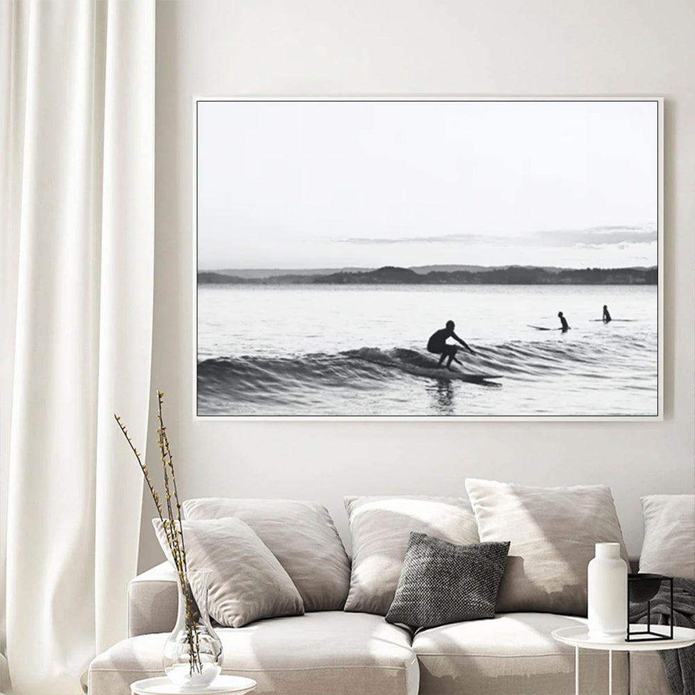 Wall Art - Black and White Longboard Surf - Canvas Prints-Poster Prints