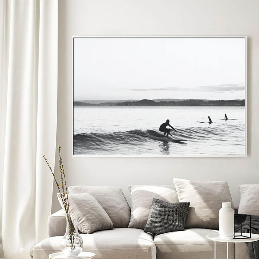 Wall Art - Black and White Longboard Surf - Canvas Prints-Poster Prints