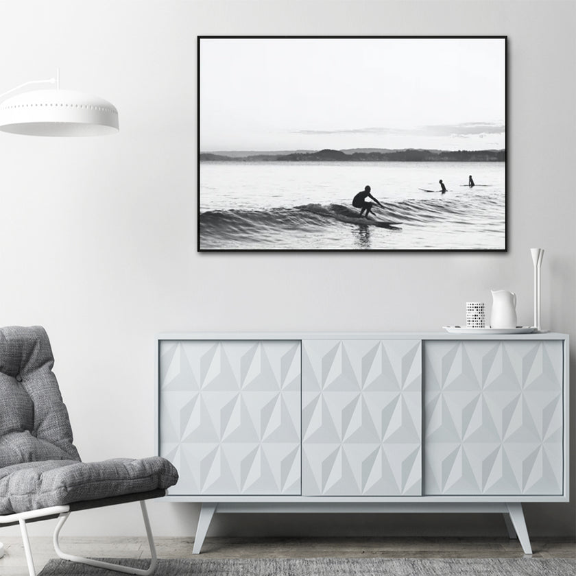 Wall Art - Black and White Longboard Surf - Canvas Prints-Poster Prints
