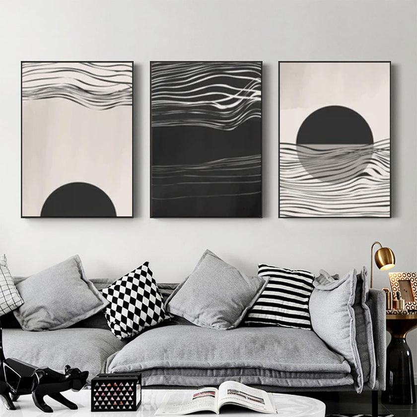 Wall Art  - Black And White Wave 3 Sets - Poster Prints -Canvas Prints