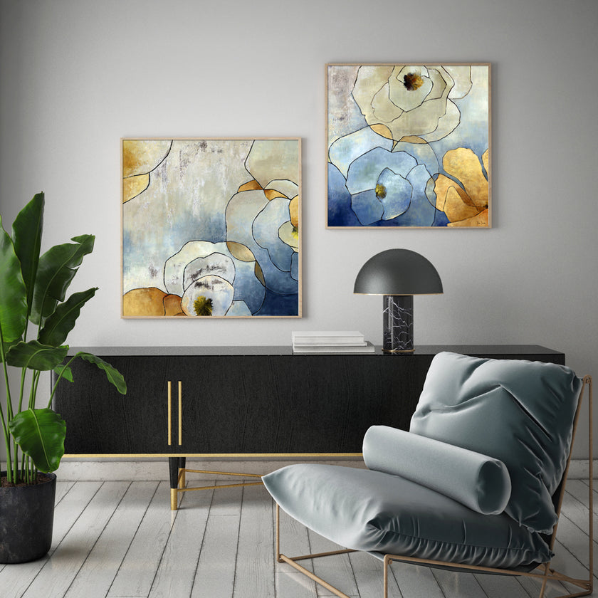 Wall Art - Abstract Blue Gold (2 sets)- Canvas Prints-Poster Prints