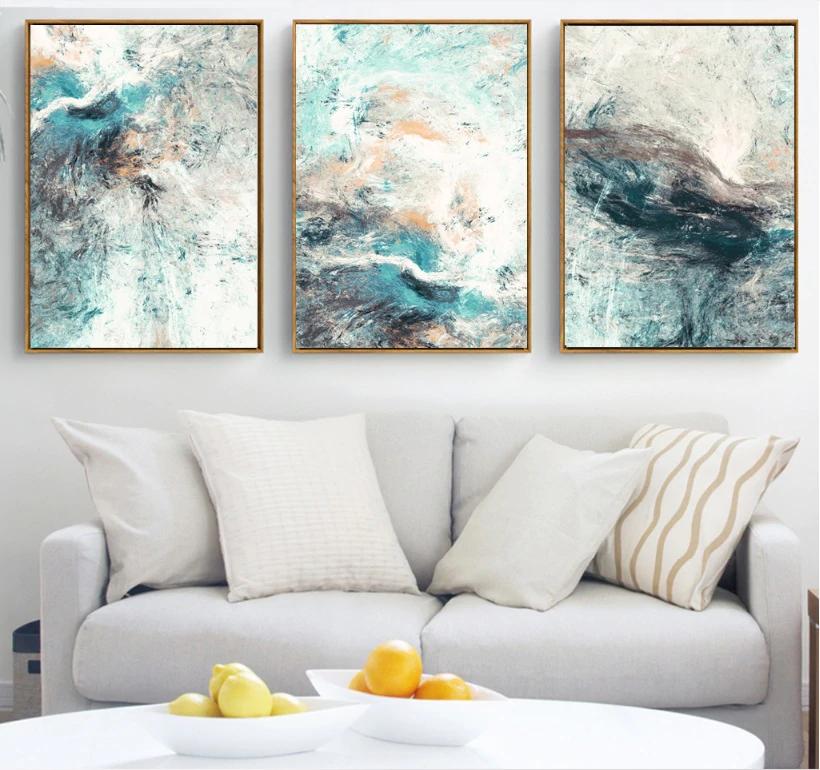 Wall Art prints -Abstract Blue Green 3 sets - Poster Prints -Canvas Prints