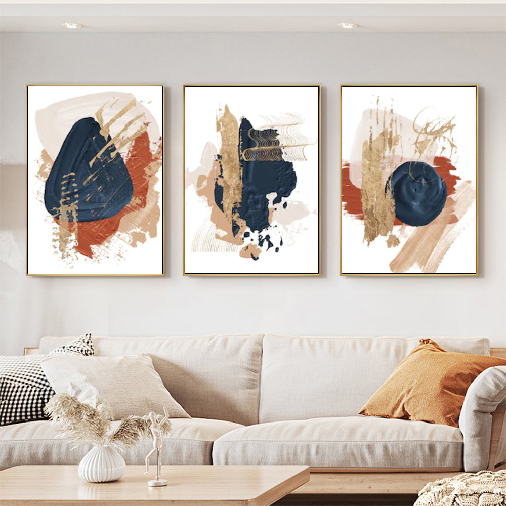 Wall Art - Blue Orange and Gold (3 sets) - Canvas Prints-Poster Prints