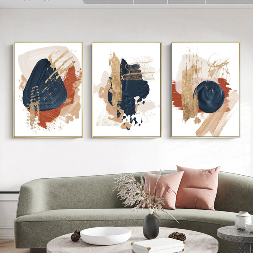 Wall Art - Blue Orange and Gold (3 sets) - Canvas Prints-Poster Prints