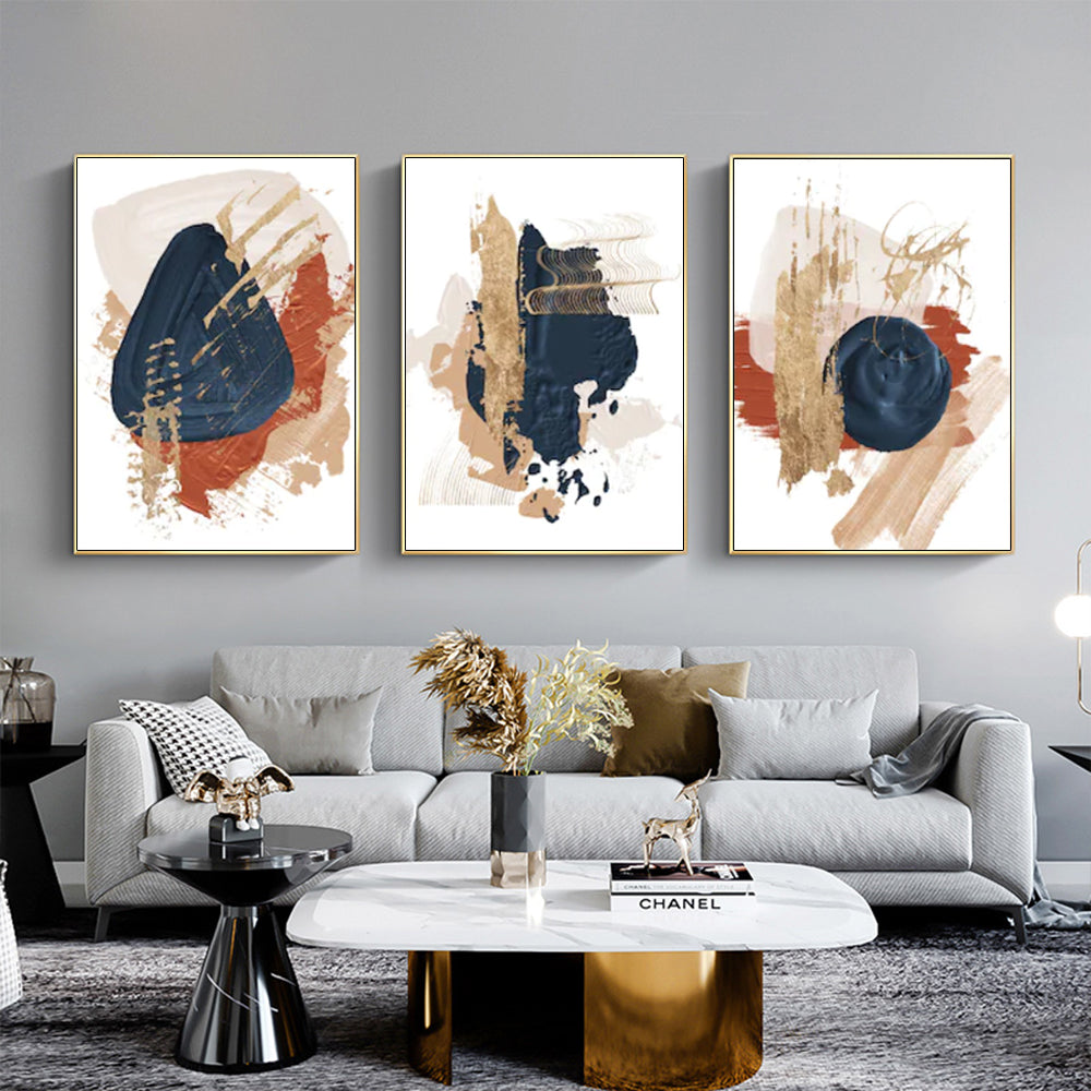 Wall Art - Blue Orange and Gold (3 sets) - Canvas Prints-Poster Prints