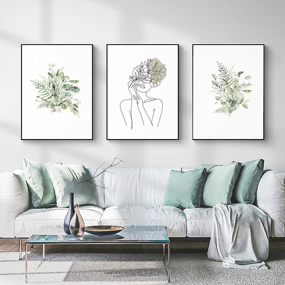 Wall Art - Botanical Line Girl (3 Sets) - Poster Prints -Canvas Prints