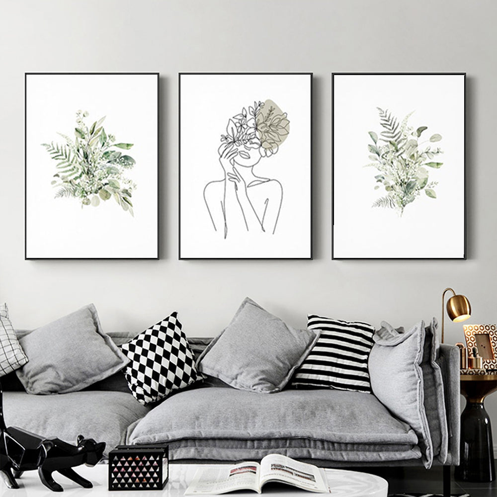 Wall Art - Botanical Line Girl (3 Sets) - Poster Prints -Canvas Prints