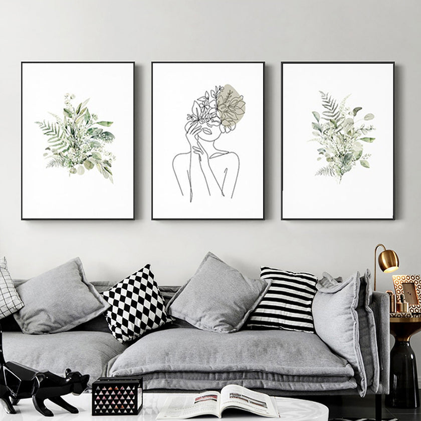 Wall Art - Botanical Line Girl (3 Sets) - Poster Prints -Canvas Prints