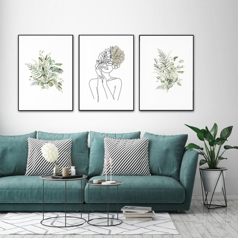 Wall Art - Botanical Line Girl (3 Sets) - Poster Prints -Canvas Prints