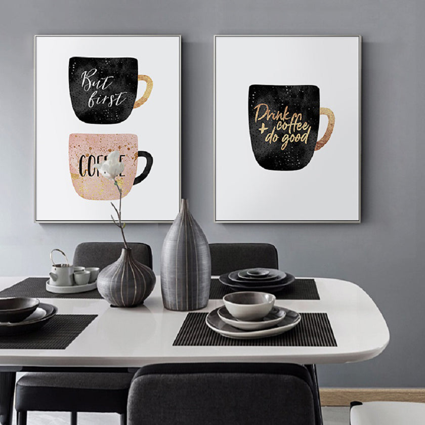 Wall art - But First Coffee Colorful Cups - Canvas Prints - Poster Prints