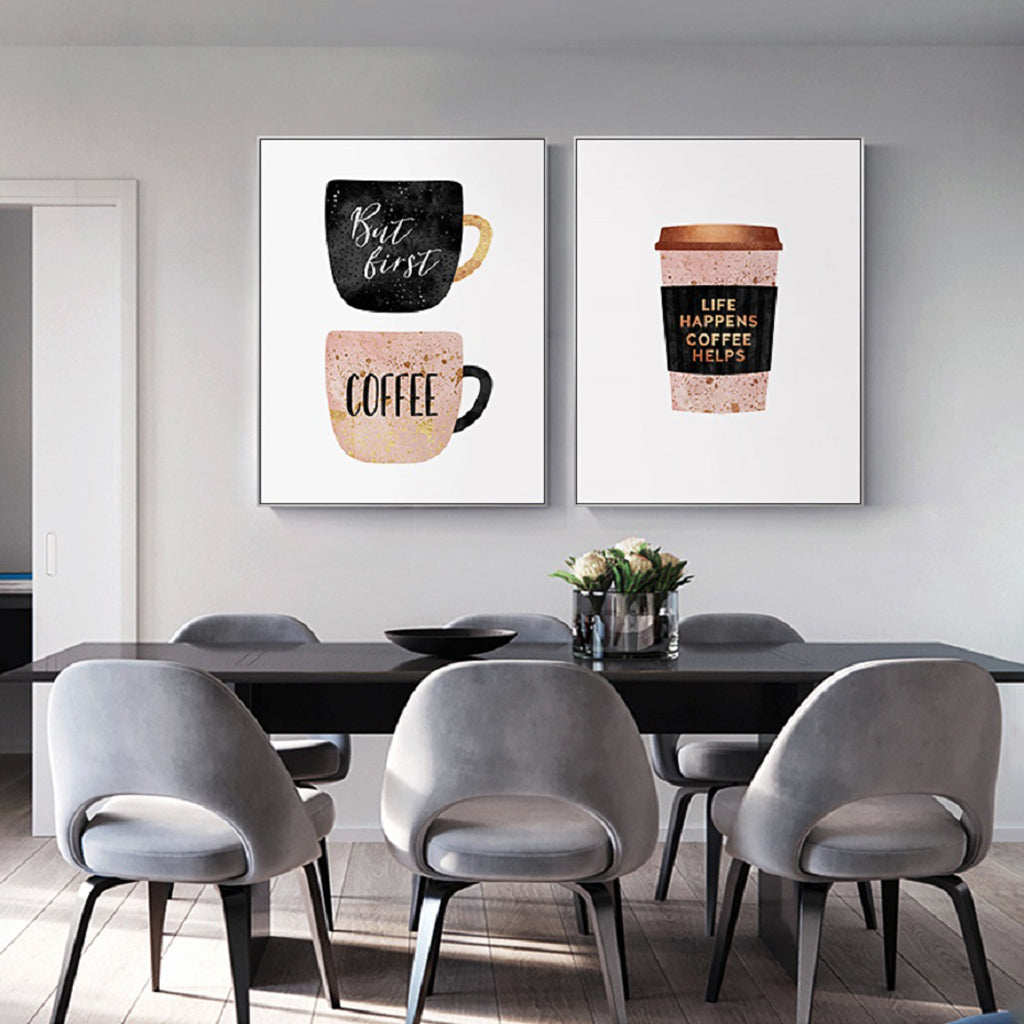 Wall art - But First Coffee Colorful Cups - Canvas Prints - Poster Prints