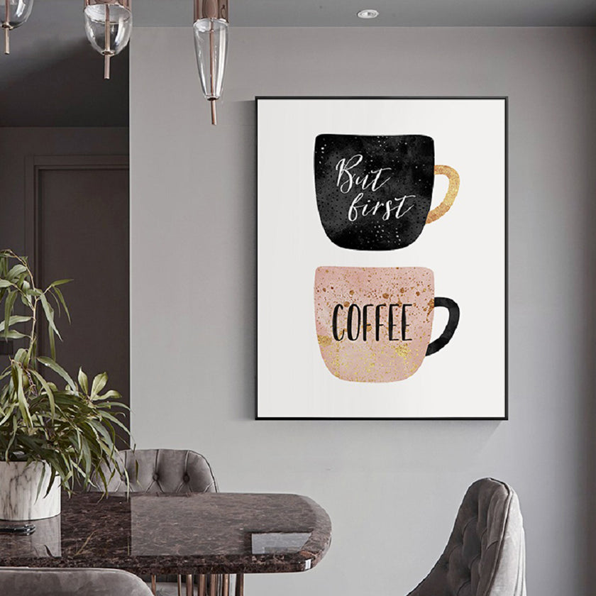 Wall art - But First Coffee Colorful Cups - Canvas Prints - Poster Prints
