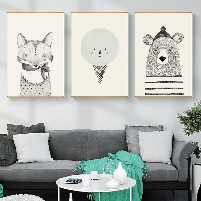 Wall Art -Little bear and fox 2 sets - Canvas Prints-Poster Prints