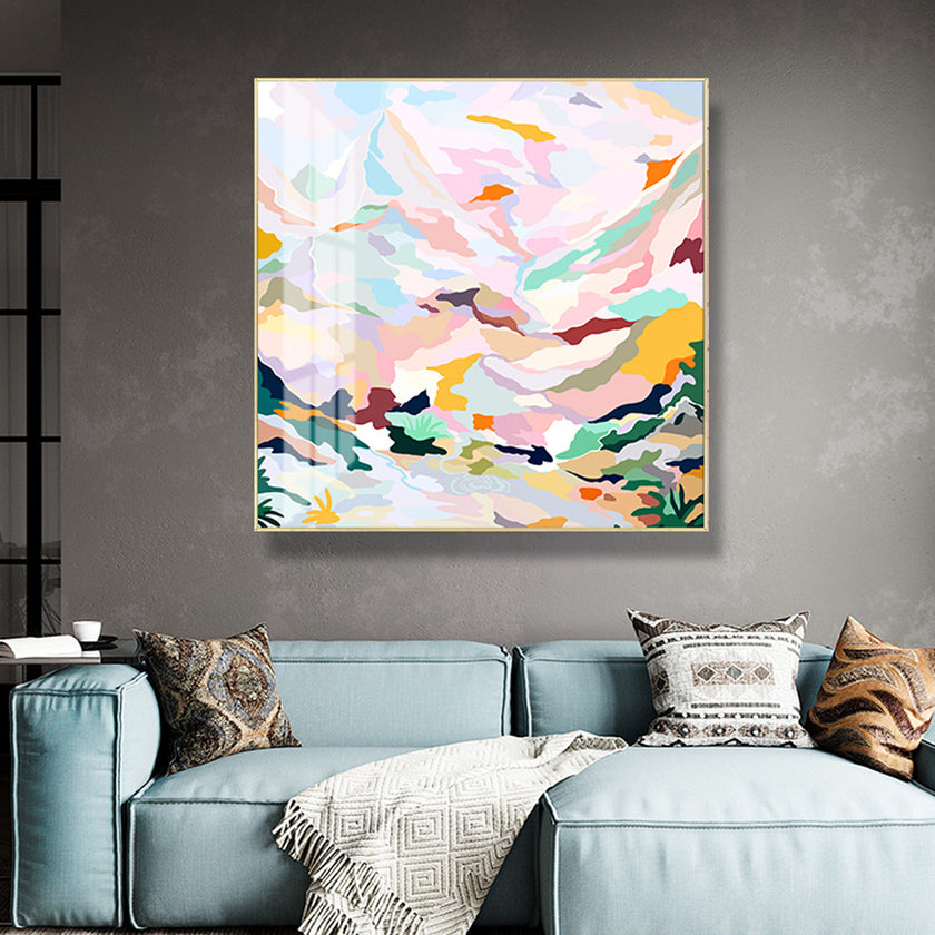 Wall Art -Abstract Pink Mountain Hand Painted Style - Canvas Prints-Poster Prints