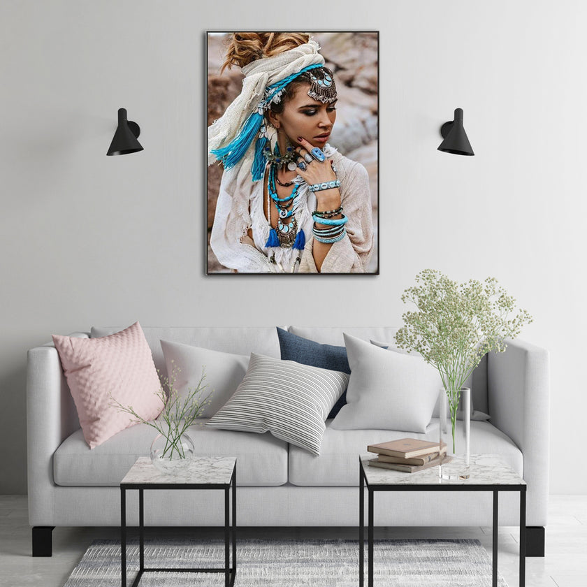 Figures art prints -Tribal girl with blue accessories - Canvas Prints - Poster Prints