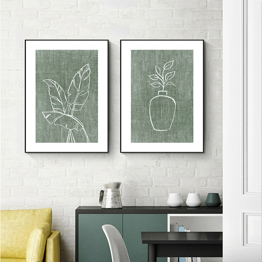 Wall Art - Line art tropical leaves (2 sets)- Canvas Prints-Poster Prints