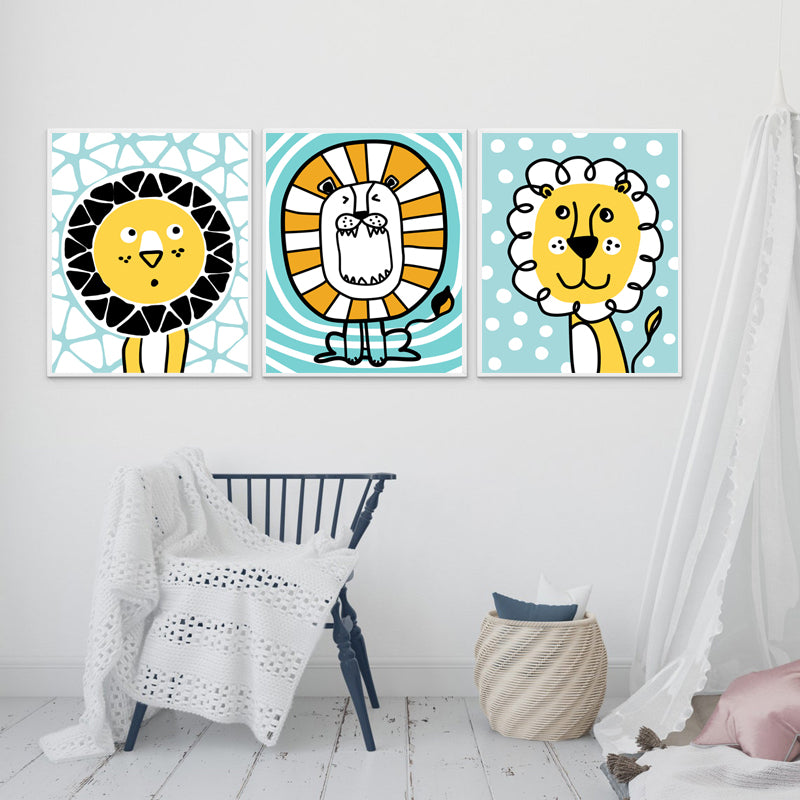 Wall Art -Cartoon Lions ( 3 sets )- Poster Prints - Canvas Prints
