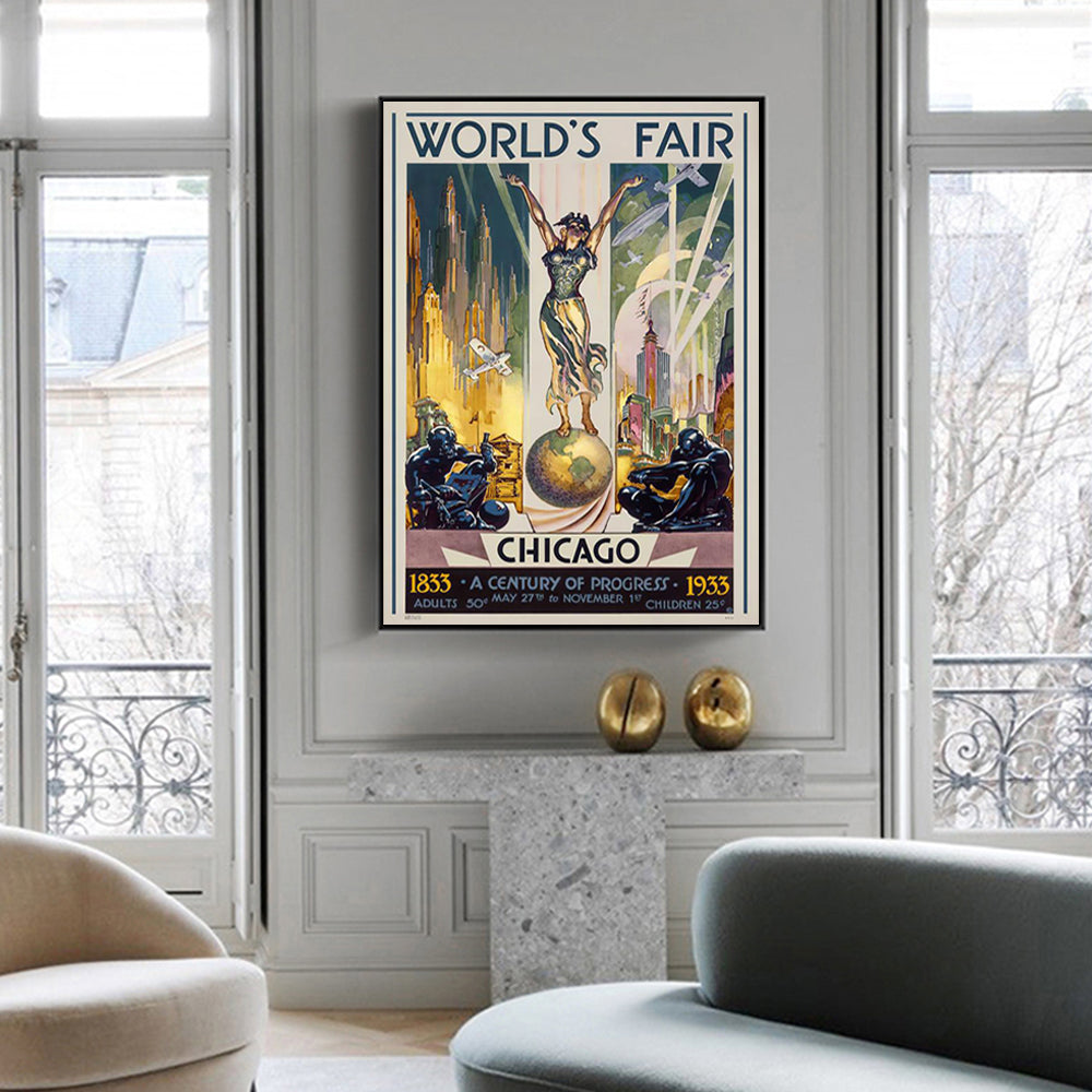 Wall Art - Chicago World Fair 1933 by Glen C. Sheffer - Canvas Prints-Poster Prints