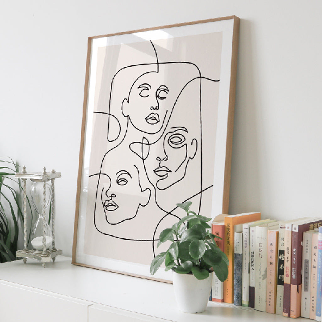Line Art - Abstract Three Faces - Poster Prints -Canvas Prints