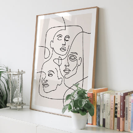 Line Art - Abstract Three Faces - Poster Prints -Canvas Prints