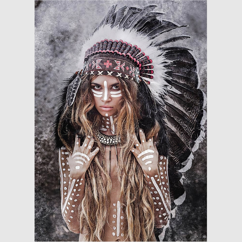 Wall art - Warrior girl with black feather - Canvas Prints - Poster Prints