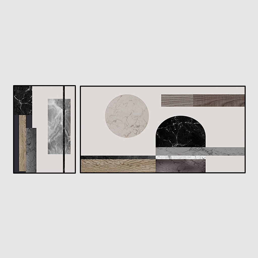 Black white Grey Silver Art - Print Wall Art - Abstract Circle and Square (2 sets) - Canvas Prints-Poster Prints