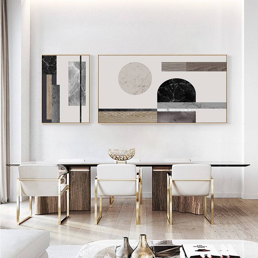 Black white Grey Silver Art - Print Wall Art - Abstract Circle and Square (2 sets) - Canvas Prints-Poster Prints