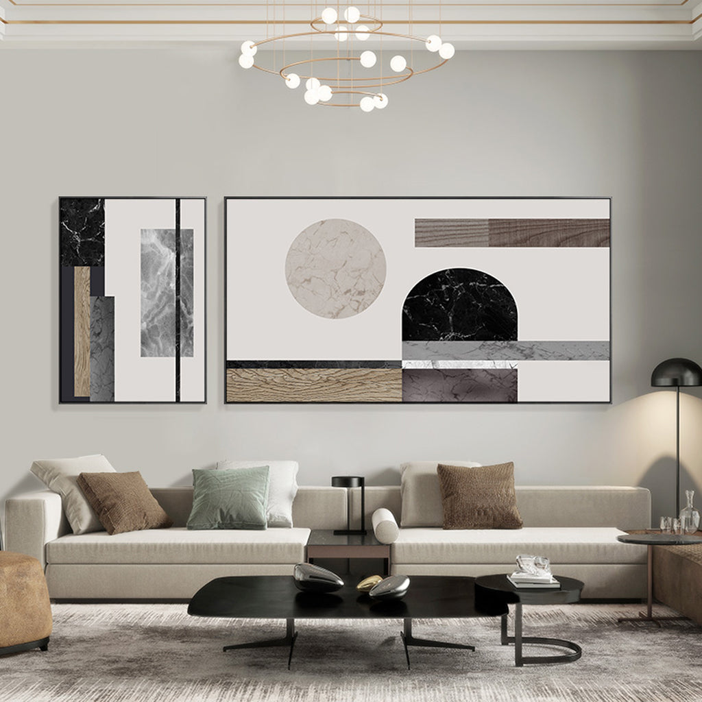 Black white Grey Silver Art - Print Wall Art - Abstract Circle and Square (2 sets) - Canvas Prints-Poster Prints