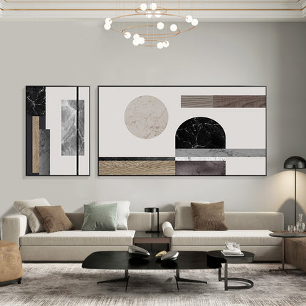 Black white Grey Silver Art - Print Wall Art - Abstract Circle and Square (2 sets) - Canvas Prints-Poster Prints