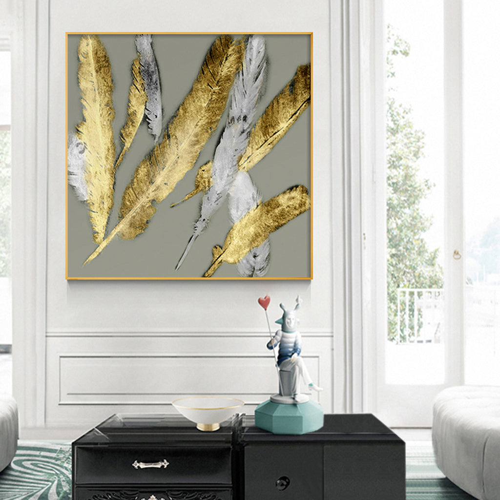 Wall Art - Gold Silver Feather 2 sets - Canvas Prints - Poster Prints