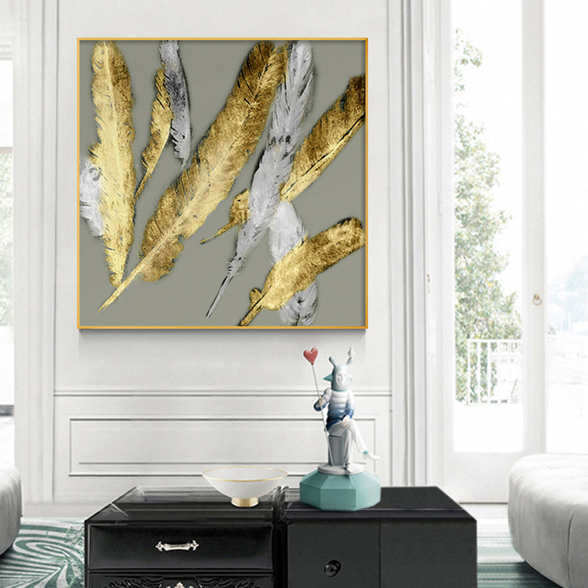 Wall Art - Gold Silver Feather 2 sets - Canvas Prints - Poster Prints