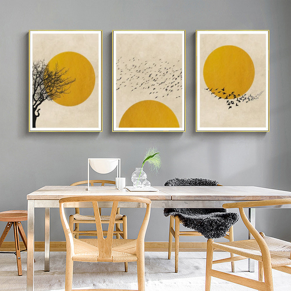 Wall Art - Flock Of Birds Sun Silhouette (3 sets) - Canvas Prints-Poster Prints
