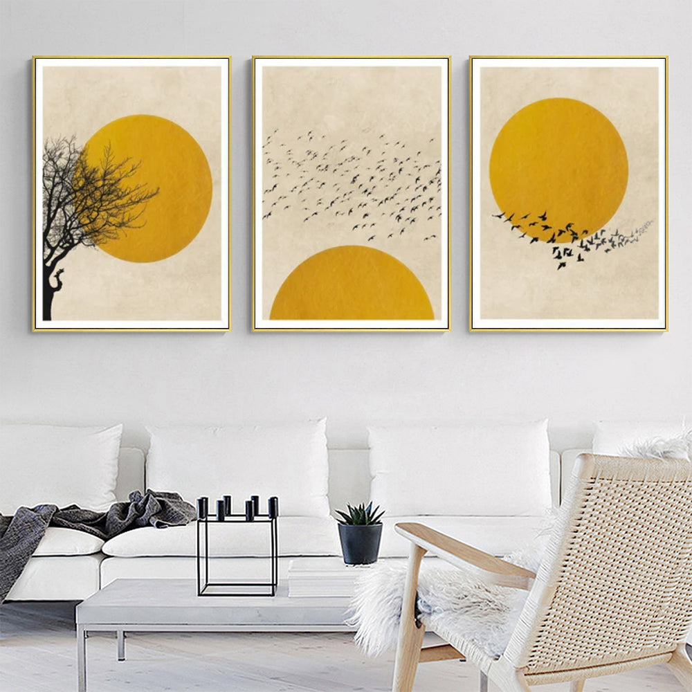 Wall Art - Flock Of Birds Sun Silhouette (3 sets) - Canvas Prints-Poster Prints