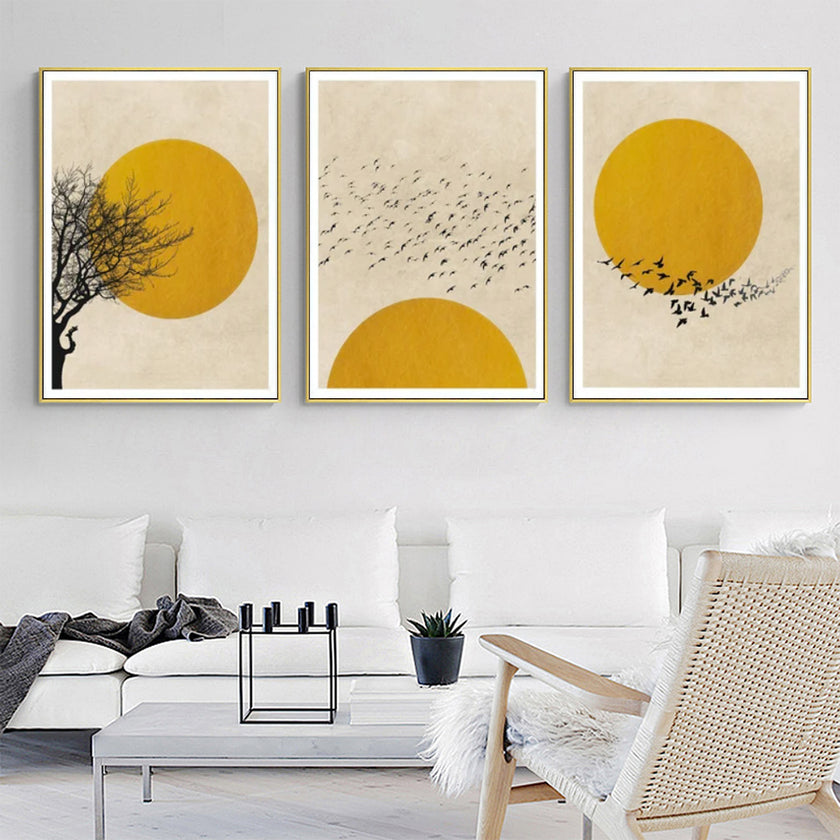 Wall Art - Flock Of Birds Sun Silhouette (3 sets) - Canvas Prints-Poster Prints