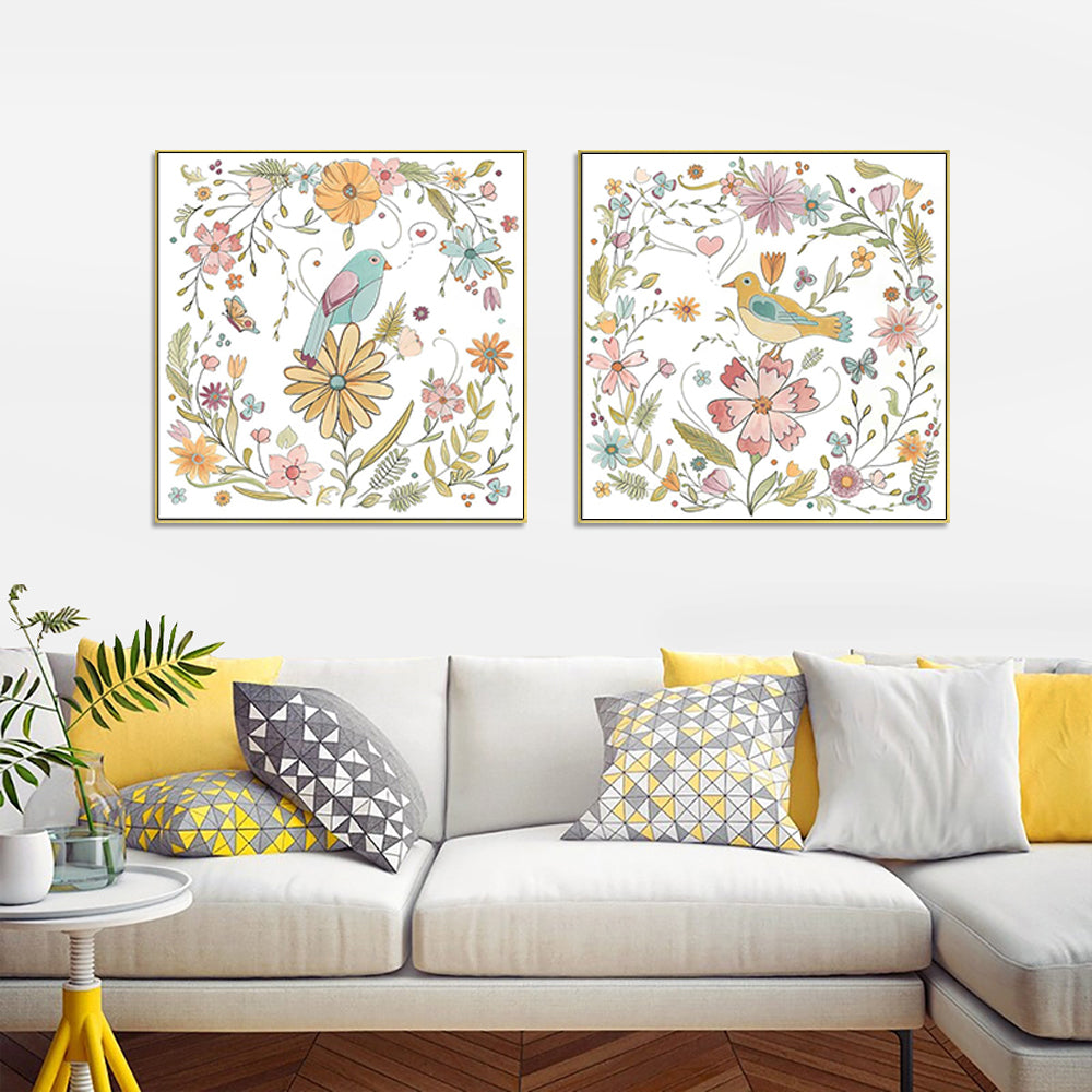 Wall Art - Floral birds (2 sets)- Canvas Prints-Poster Prints