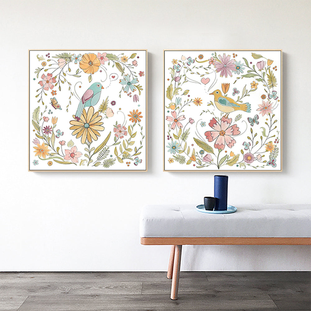 Wall Art - Floral birds (2 sets)- Canvas Prints-Poster Prints