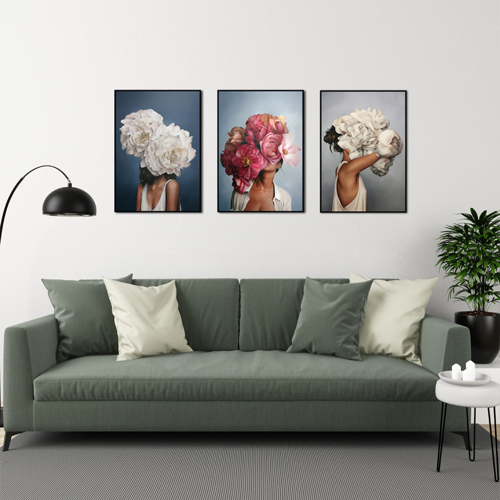 Wall Art - Girl With Floral ( 3 sets )- Poster Prints -Canvas Prints